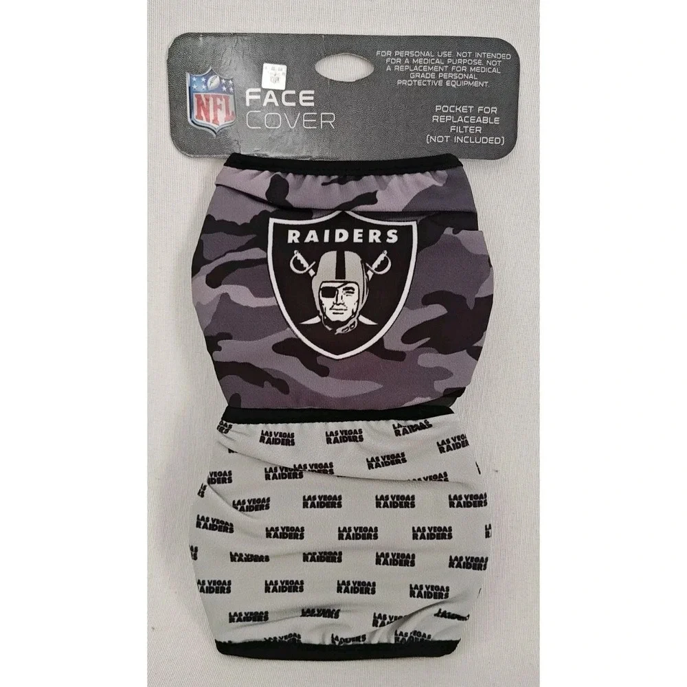 LAS VEGAS RAIDERS FACE MASKS COVERS LICENSED WASHABLE REUSABLE OSFM NEW 2PK CAMO